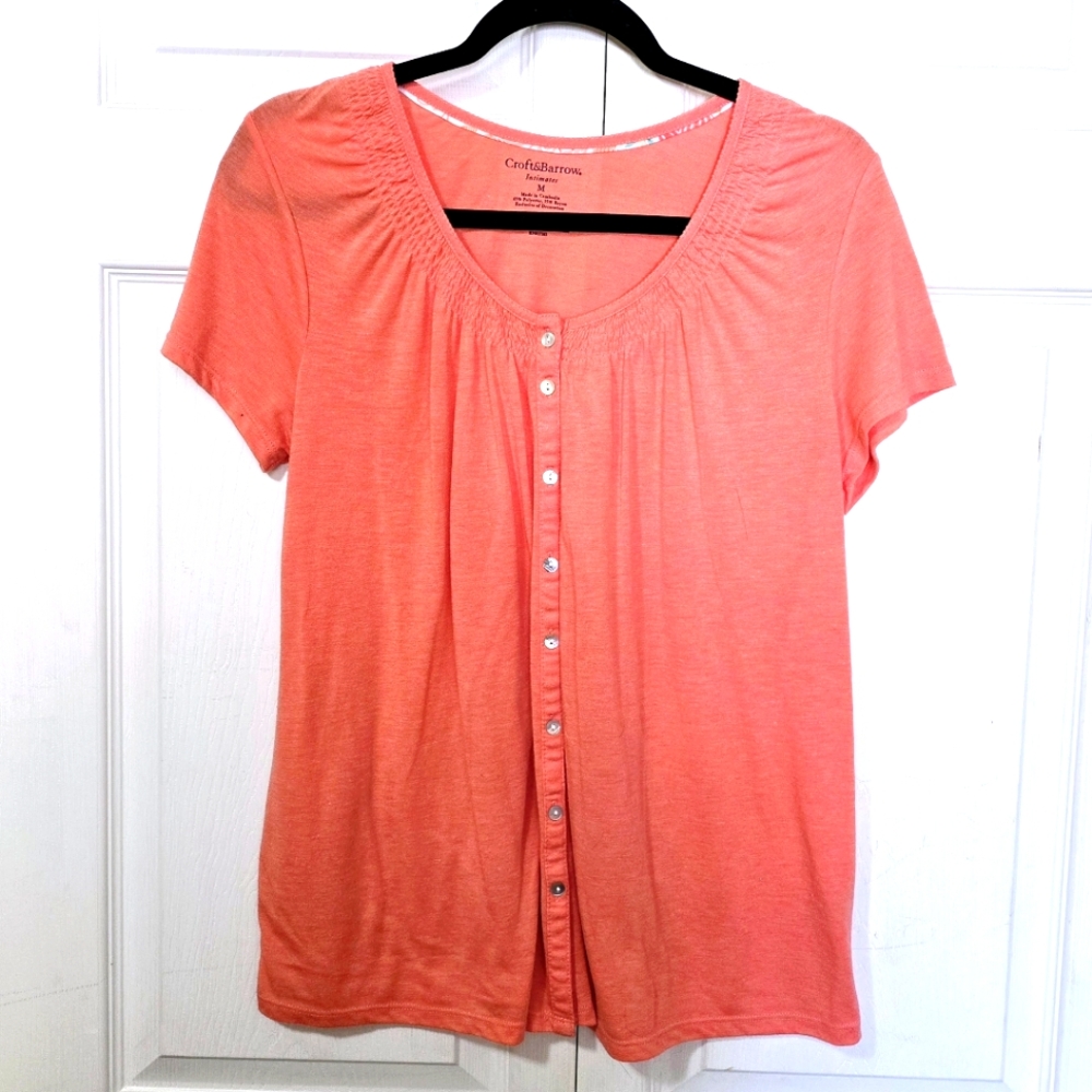 CROFT & BARROW Womens Size Medium Peachy/ Coral/Pink Stretch Button Down Shirt